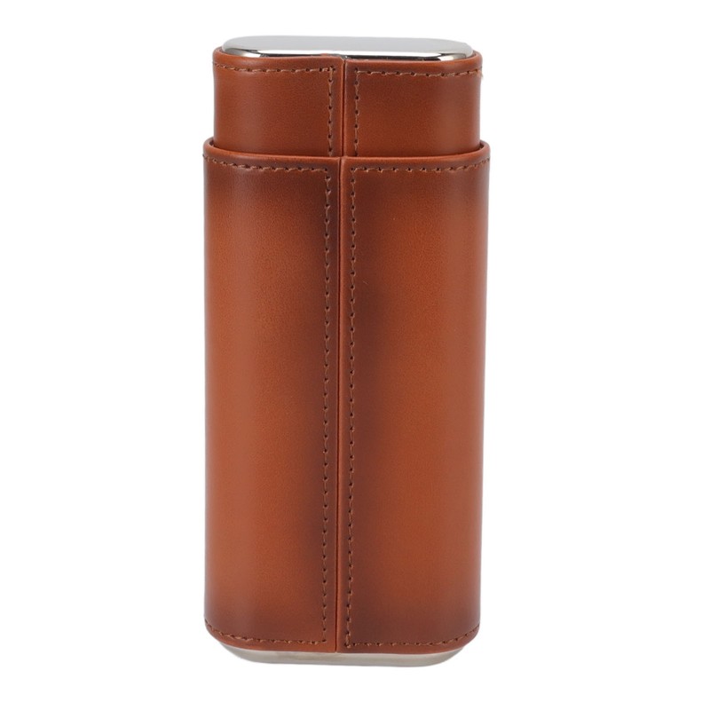 3 Finger Cigar Case Iron Cover Portable Soft Glossy Leather