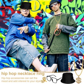 Weploda 4 Piece 90s Outfit Men's Gold Chain Men's Necklace Bat Outfit Men, Dollar Chain Dollar Sign Ring, Necklace Party Outfit Men, Strike Move Costume, Hip Hop Costume Set