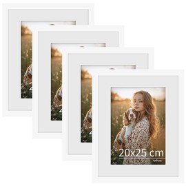 Anhow Set of 4 Picture Frames 20 x 25 cm, PVC Photo Frame Collage Set with Mount for 13 x 18 cm Photos Horizontal or Vertical for Wall Hangings / Table Decoration - White