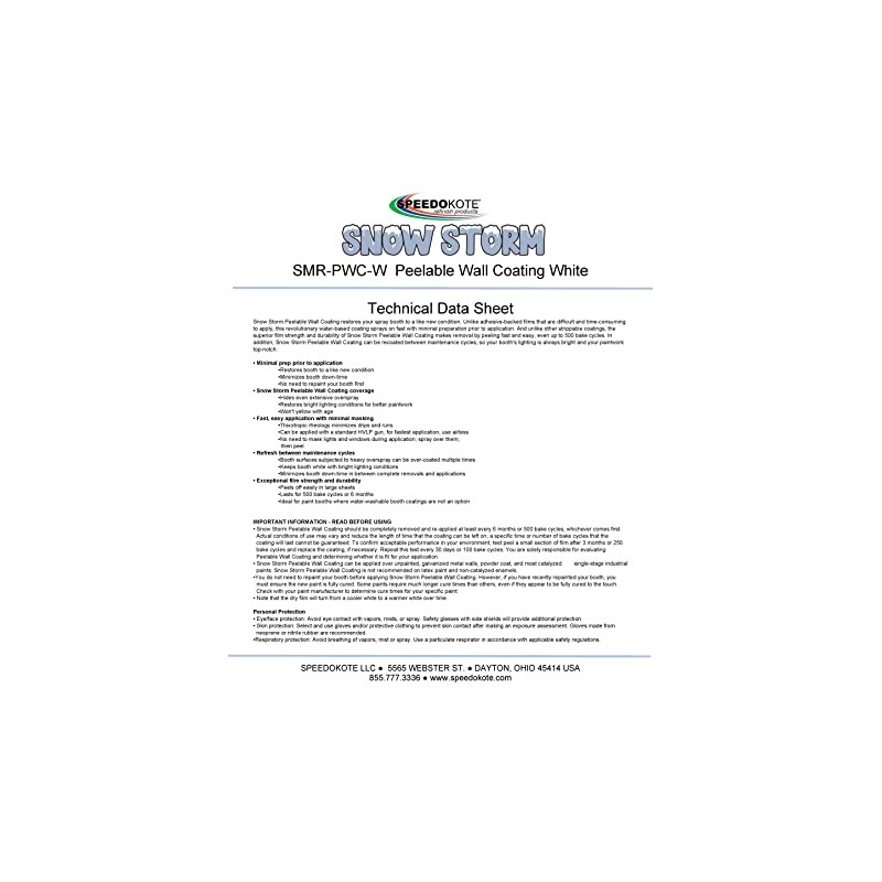 Speedokote White Peelable Spray Booth Wall Coating, Snow Storm, SMR-PWC-W,