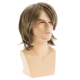 Dsimeig Short Light Brown Wigs for Men Natural Straight Synthetic Side Part Replacement Hair Wig