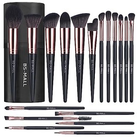 BS-MALL Juego De Brochas De Maquillaje, 18 Uds., Correctores De Polvo De Base Sintética Premium, Sombras De Ojos, Brochas De Maquillaje Con Estuche...