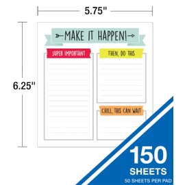 Carson Dellosa Aim High 50 Sheet Note Pads, 5.75" x 6.25" 3-Pack To Do List Notepad Stationary Set, Notepad for Productivity, To Do List, Notes Organization, Desk Accessories, Office & School Supplies