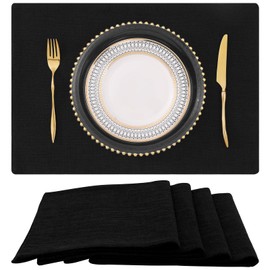 homing Black Cloth Placemats for Dining Table Set of 4 – Cotton Linen Blend Washable Farmhouse Kitchen Mats for Indoors & Outdoors - Easy to Clean 13 x 19 Inch