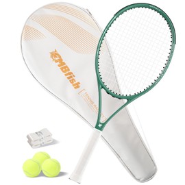 MBFISH Tennis Racket - Super Value Set with Pre-Strung, 27'' Tennis Racquet for Adults, Comfortable Handle, Includes 3 Tennis Balls, 2 Overgrips and 1 Tennis Bag OliveGreen 1P