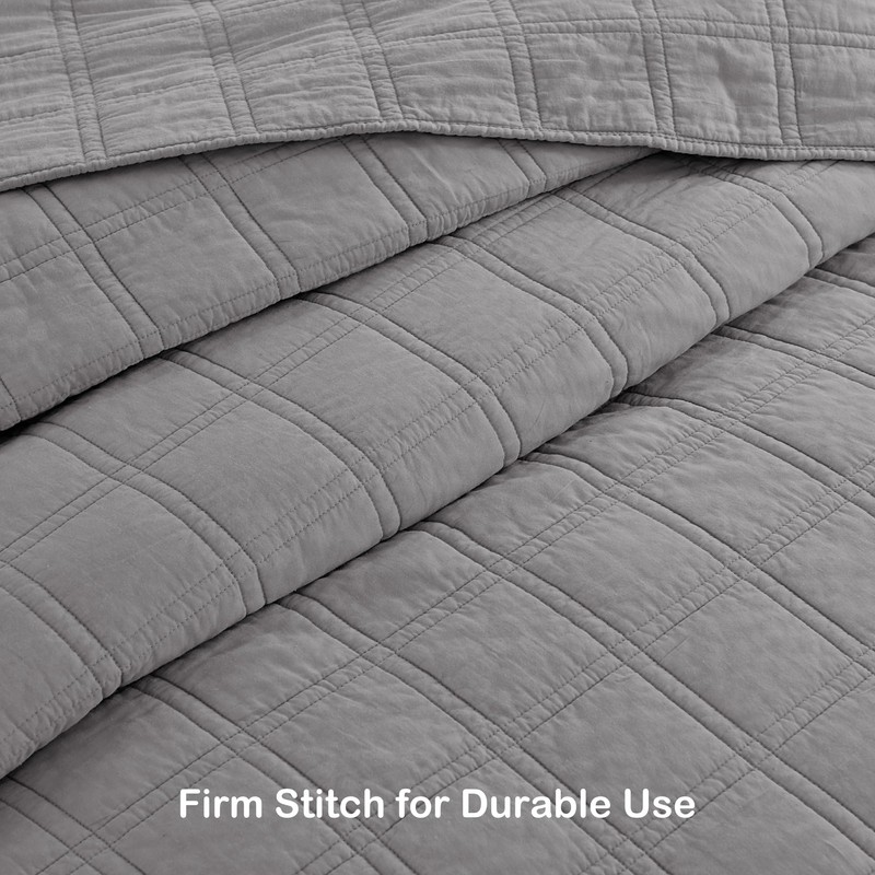 HORIMOTE HOME 100% Cotton Quilt Set King Size, Grey Pre-Washed