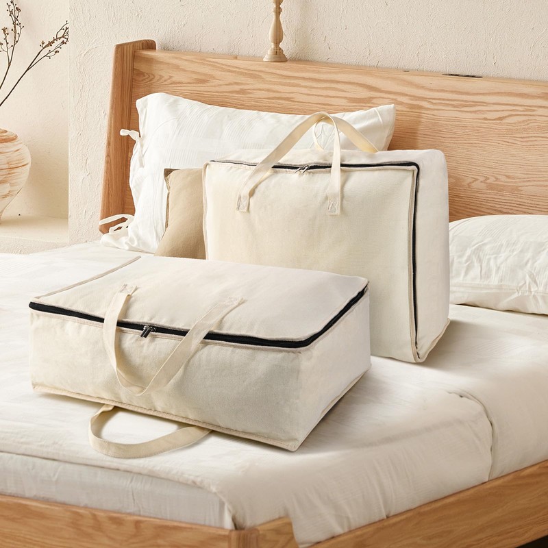Belinlen 2-Pack Canvas Storage Bag 12oz Cotton Natural Closet Soft