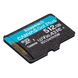 Kingston Canvas Go Plus microSDXC Memory Card Gen4 200MB/s A2 U3 V30 512GB Single Pack w/o ADP Card only-SDCG4/512GBSP