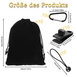 10er Tragbare Gewichtstasche für Pavillon-Vorhänge im Freien 10 Karabiner, 10 Clips und 10 Bungee Schnüre,Geeignet zum Befestigen von Außenvorhängen, Zelten, Tischdecken usw, um Wind zu verhindern