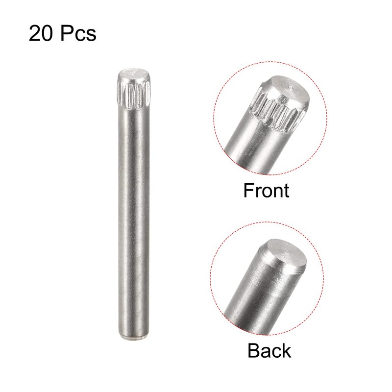 sourcing map 3x30mm 304 Stainless Steel Dowel Pins, 20Pcs Knurled