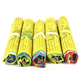 Tibetan Buddhist Fluttering Cotton Prayer Flags (Lungta) Mantras And 5 designs Features FH-FLAG-1042(P5)