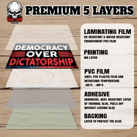 Democracy Over Dictatorship | Bumper Sticker or Car Magnet | President Election 2024 America Gifts Decorations for Cars [7.5x3.75]