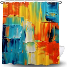 UPUMKSK Teal Orange Shower Curtain Turquoise Blue Yellow Abstract Brushstrokes Oil Painting Watercolor Grunge Style Modern Colorful Art Bath Curtain with Hook