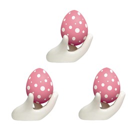 GFLPO 3pcs White Ceramic Easter Egg Cups, Creative Hand Shaped Display Stand, Ideal for Hard Boiled Eggs, Suitable for Restaurants, Kitchens, Home Decorations
