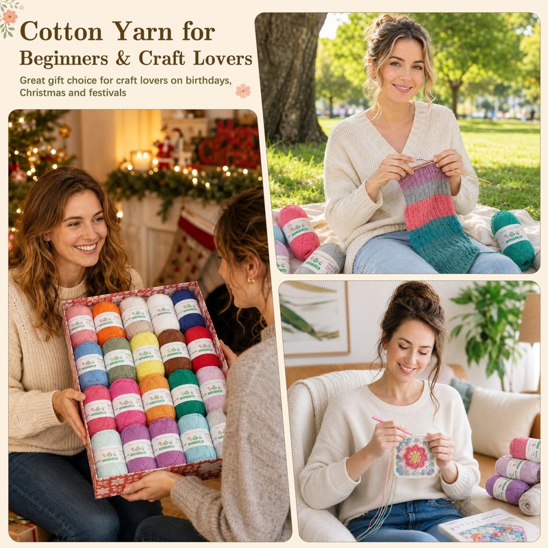 Aeelike Pure Cotton Yarn for Crochet & Knitting, Baby Cotton