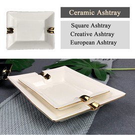 Ceramic Ashtray, Square European Ashtray Creative Personality Ashtray Indoor Outdoor Use for Living Room Coffee Home Office Table (Color : White, Size : L)