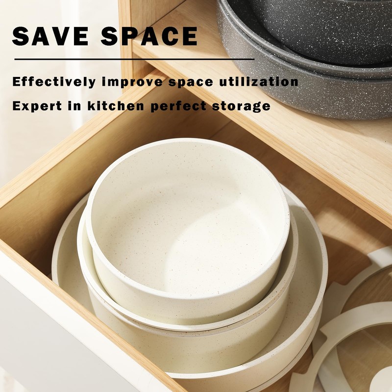 Vkoocy Gray Non Stick Pot and Pan Set with Removable