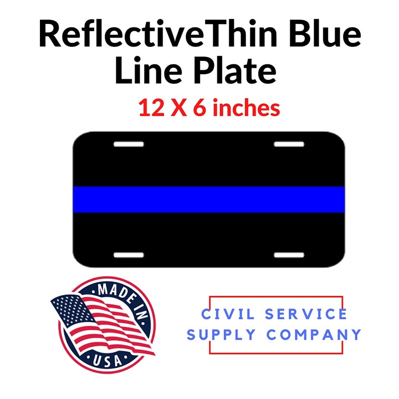 Thin Blue Line Reflective Metal License Plate