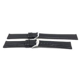 Bandini Double Extra Long (XXL) 18mm Italian Leather Watch Band Strap - Black - Padded - Buffalo Pattern