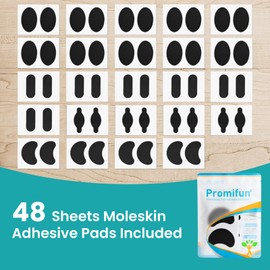 Promifun Moleskin Strips with Adhesive Blister Prevention Pads Mole Skin Tape Stickers for Feet Heel Shoes Padding-48 Sheets of 4 Shapes，Black