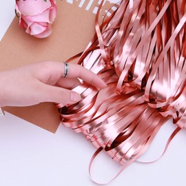 KIRIKOU Pack of 3 Foil Fringe Curtains Background Decoration, Metallic Tinsel Curtain Photo Background for Birthday Bachelorette Party Bride Baby Shower Decorations (Rose Gold, 3.2 ft x 6.5 ft)