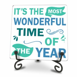 5x5" Wood Plaque With Iron Frame, It's The Most Wonderful Time Of The Year, Winter Gift For Women, Men, Friends, Family, Minimalist Tray Decor, Home & Office New Year Decoration & Favor - E08