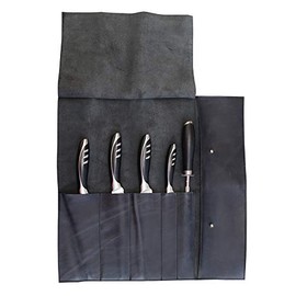 Hide & Drink, Rustic Leather Knife Roll Case (5 pockets), Compact Carry On Bag for Traveling Chefs & Cooks, Kitchen Tool Storage Organizer, Handmade Includes 101 Year Warranty (Charcoal Black)