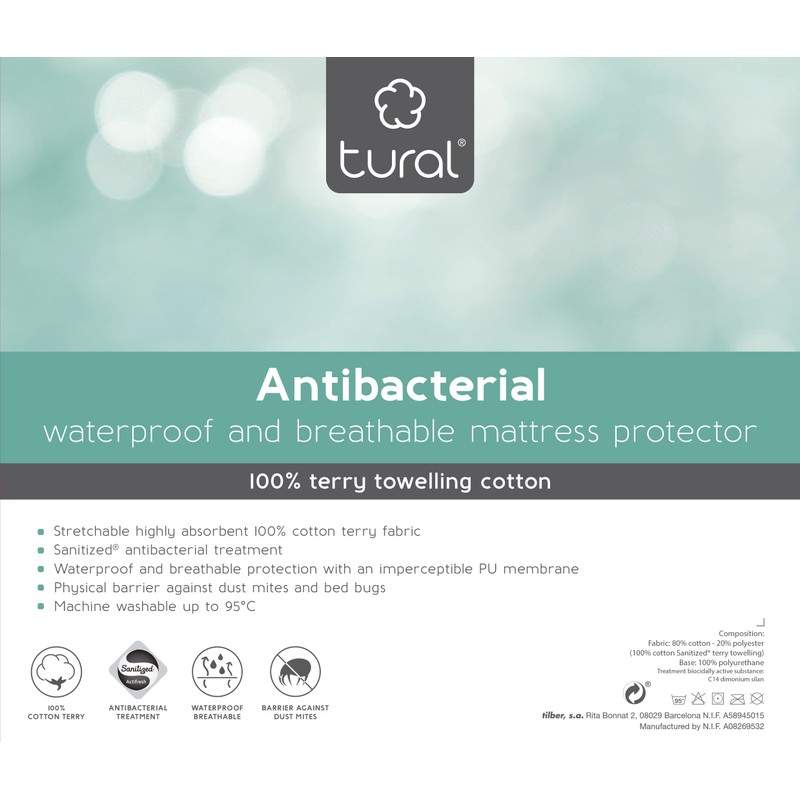 Tural - Antibacterial mattress topper. Waterproof and breathable. Terry cloth
