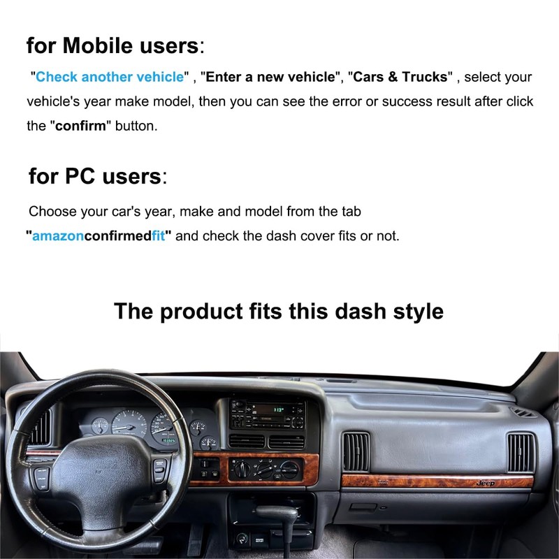 AKMOTOR Dash Cover Mat Custom Fit for Jeep Grand Cherokee