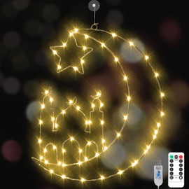 ZATAYE Ramadan Window Decorations, Large Star Moon Ramadan Decorative LED Window Lights, Eid Mubarak Window Hanging Ramadan Lights Decor with 8 Modes & Remote Control for Ramadan Eid Home Wall Decor