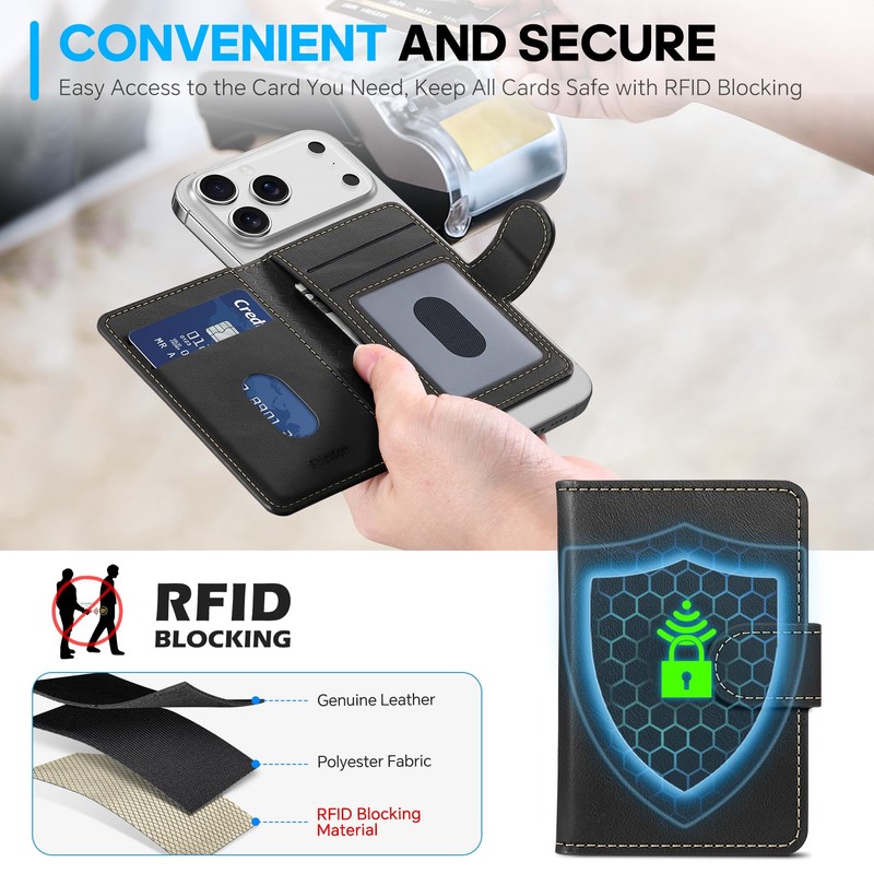 SHIELDON for MagSafe Genuine Leather Magnetic Phone Wallet, Minimalist RFID