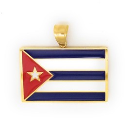 14kt GP Cuba Flag Stainless Steel & Gold - Bandera De Cuba Dije Oro Acero Quirurgico