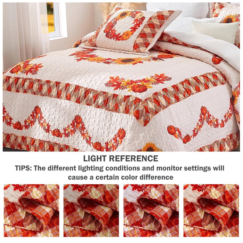 Cmfshape King Size Quilt Set Thanksgiving,Fall Pumpkin Pattern Printed Bedding