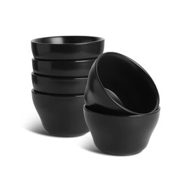 Selamica Ceramic Small Bowls Dessert Bowls 8oz Bouillon Cups for Dessert Soup Dipping Sauce Coffee Cupping Microwave and Dishwasher Safe - Set of 6(Black)