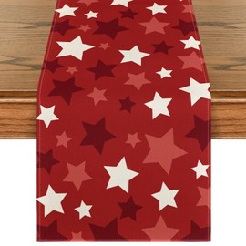 Artoid Mode Stars Red 4th of July Table Runner, Patriotic Seasonal Memorial Day Kitchen Dining Table Decoration for Home Party Decor 13x72 Inch