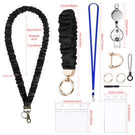 FAURAPMNG Scrunchie Lanyard Stretchy Teacher Lanyards for ID Badges Keys Phones Retractable Wrist and Neck Lanyard Set Wristlet Keychain for Teachers Women Ladies