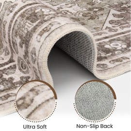 Washable Runner Rug 2.5x8 | Non Slip Rug Runners for Hallways, Entryways, Kitchens, Bathrooms, Bedrooms | Ultra-Soft Flannel Carpet Runners with Rubber Backing (Sage Brown, 2.5x8)