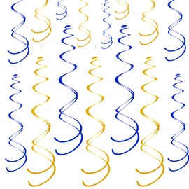 Ceiling Swirl Foil Decorations Hanging Plastic Streamer Themed Swirl Party for Graduation Celebration, Pack of 28 (Blue and Gold)