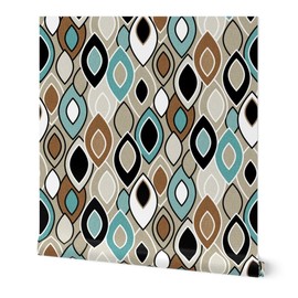 Commercial Grade Wallpaper Swatch - Retro,MCM,Leaves,Abstract,mid Century Modern,Vintage Style,Scandi,Blue,Brown,Black,Geometric,Vintage Traditional Wallpaper by Spoonflower
