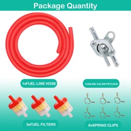 Tanbupu 3.3Ft Fuel Line with Clamps Fuel Filters Inline Shut Off Valve Petcock Set for GY6 50cc 70cc 90cc 110cc 125cc 150cc Taotao Coolster Apollo Baja ATV Dirt Pit Bike Go Kart (Red)