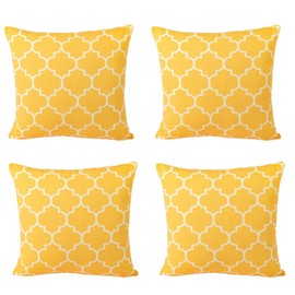 CUSHY HOME 4 Pack Matching Cushion Covers Geometric Pillowcases for Livingroom Sofa Bedroom with Invisible Zipper 45cm x 45cm 18x18 inches Yellow