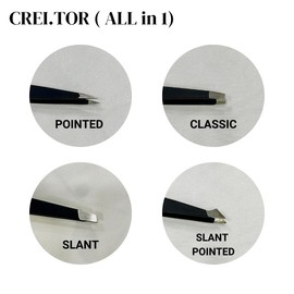 Crei.tor tweezer set - Professional 4-1 Stainless Steel Tweezers for Eyebrows -Anti-rust Alloy Tweezers for Women & Men Great Precision for Facial Hair, Splinter and Ingrown Hair Removal (Black)