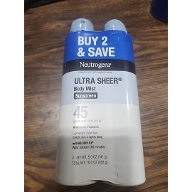 Neutrogena 2PK Neutrogena Sheer Body Mist Sunscreen Spray SPF 45 5oz  Exp Date 11/2026