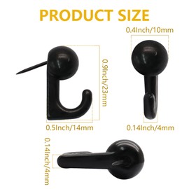 Cionyce 30 Pcs Metal Push Pin Hooks, Wall Pins for Secure Picture Hanging, Decorative Hanger Nails on Wooden or Fabric Surfaces, Ideal for Home and Office Use (Black)