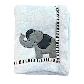 Plush Baby Blanket Super-Soft for Boys and Girls, Gifts for Kids Embroidered Fleece Baby Blanket, Portable Bed Throws for Baby Crib and Toddler Bed, 30”x40”(Blue Elephant)