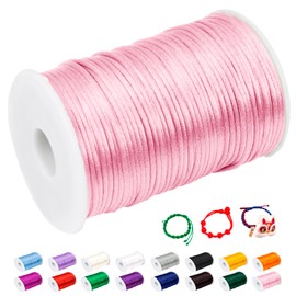 CAMAL Nylon Cord for Bracelets Nylon Thread 2 mm / 100 m Bracelet Cord for Bead Bracelet Nylon Thread Latch Straps for Chinese Lotting Cord, Jewellery, Wind Chime Cord, Crafts (Pink)