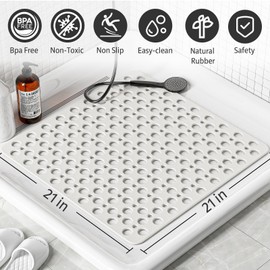 XIYUNTE Square Shower Mat Non Slip Anti Mould for Elderly, 53 x 53cm Non Slip Shower Mats for Inside Shower, Anti Slip Shower Mat, Shower Tray Mat with Suction Cups, Machine Washable, White
