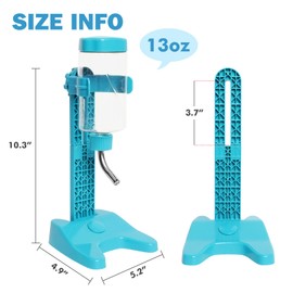 Vannon 13oz Pet Standing Water Dispenser Top Fill Pet Water Bottle Dispenser with Stand Pet Slow Water Bottle for Small Animals, BPA Free, Adjustable Height, Blue