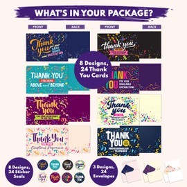 Decorably Employee Cards with Envelopes & Stickers - 24 Pack Employee Thank You Cards with Envelopes & Stickers, Blank Inside 6x4in Employee Appreciation Cards for Employees