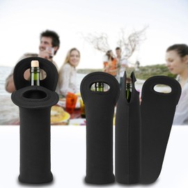 HURRISE Bolsa para Botellas de Vino, Set de 3 Fundas Protectoras para Vino, Bolsas Aislantes con Base Antideslizante, Funda Térmica de Neopreno para Champán, Regalos y Viajes (Negro)